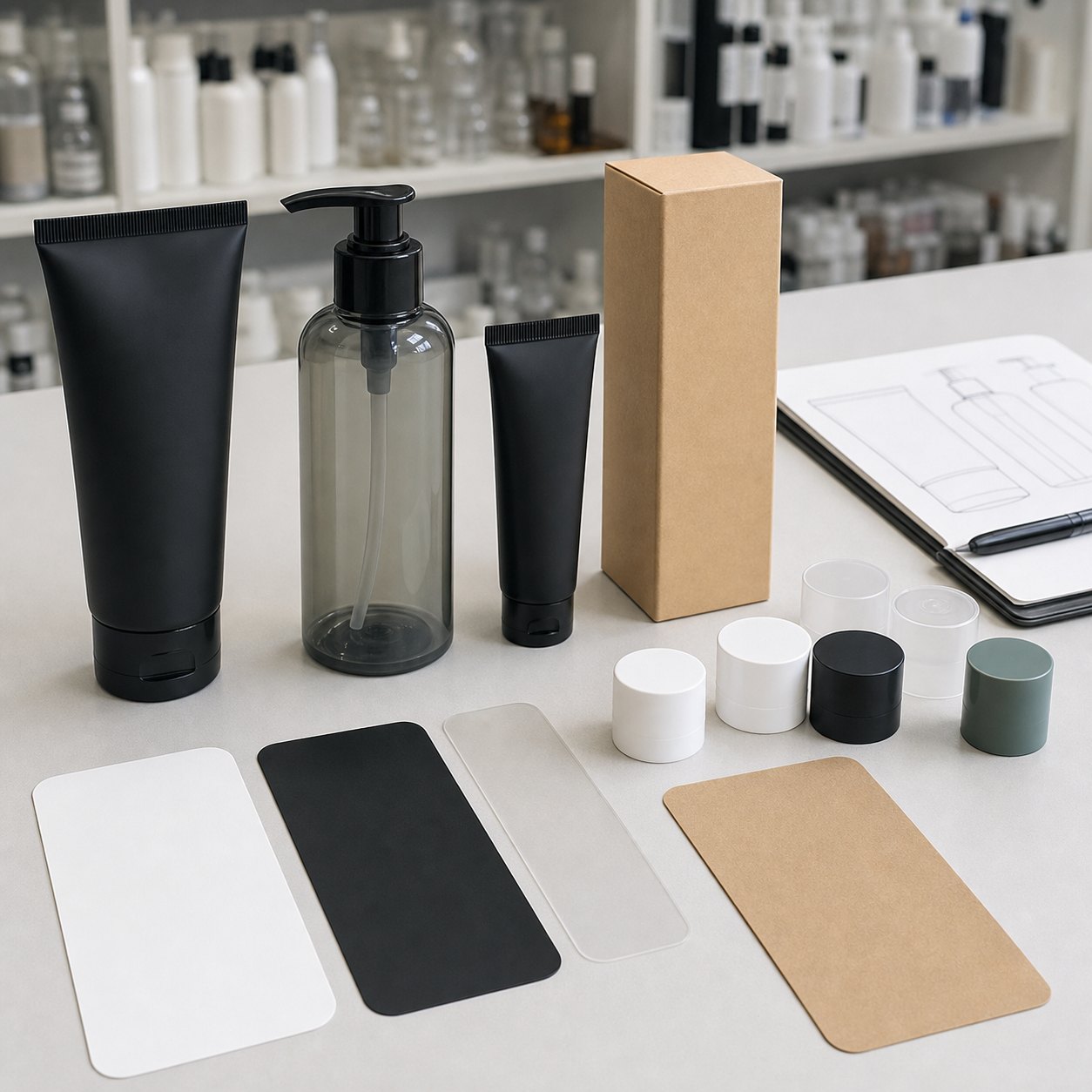 Cooling body gel packaging options with blank tubes pump bottles cartons and label swatches