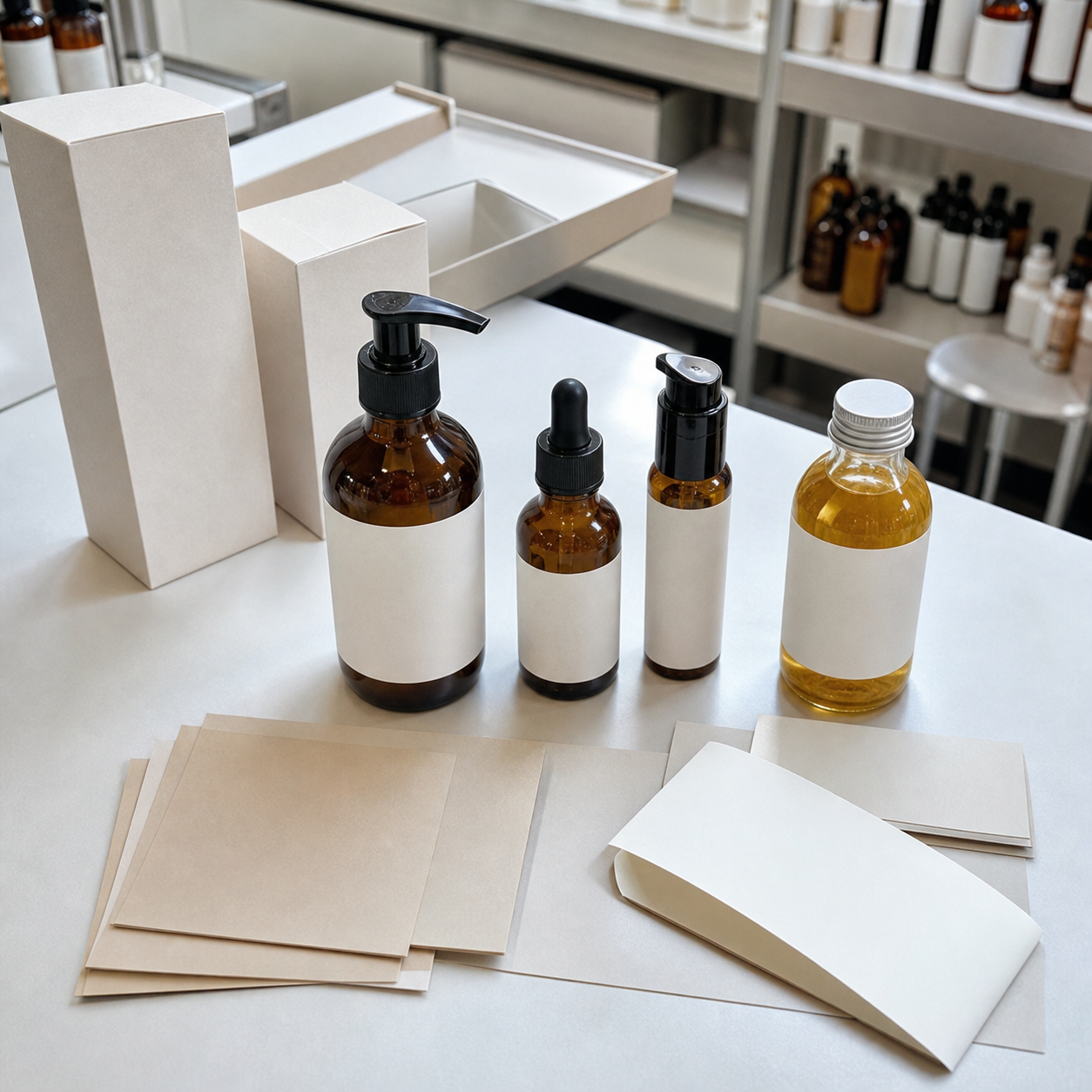 Blank pump dropper travel bottle carton and label-stock options for turmeric massage body oil OEM packaging