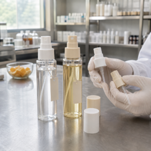 GUOCUI sample table comparing blank cylindrical body mist bottles and fine-mist pumps
