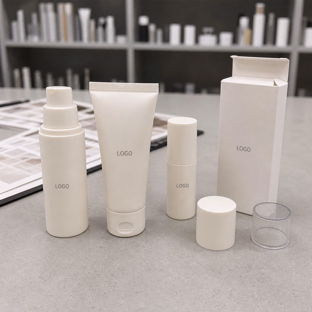 Airless pump tube and travel packaging options for a custom cream serum private label project