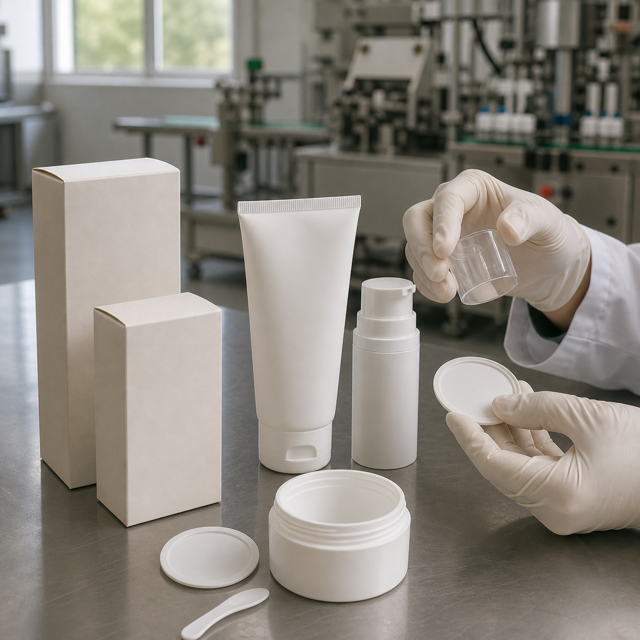 GUOCUI sample table comparing blank jar tube airless pump and carton options for a double-cleanse program