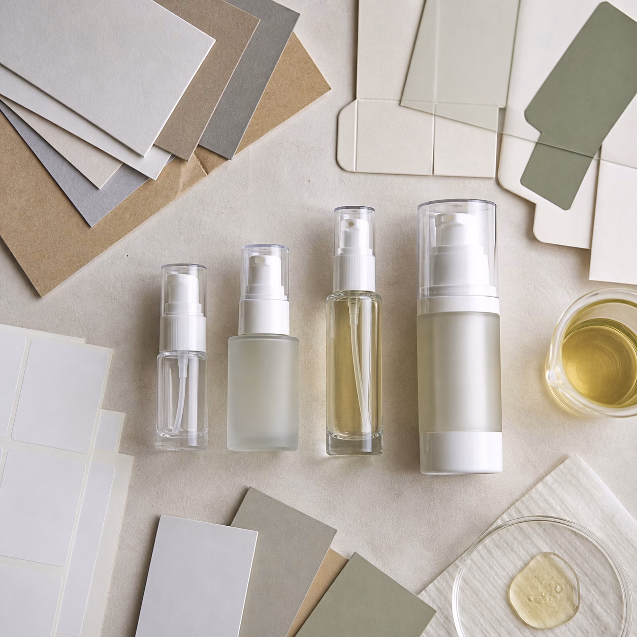 Travel pump frosted bottle treatment pump and airless packaging options for a facial oil serum