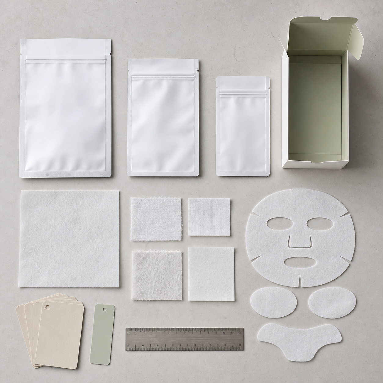 Blank sheet mask pouches, carton and nonwoven zone patch options for OEM packaging review
