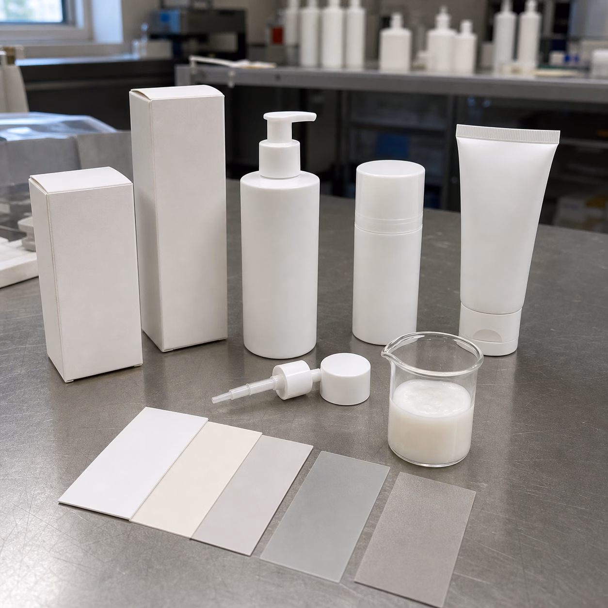 Pump bottle tube and blank carton options for a custom post-shower body serum packaging review