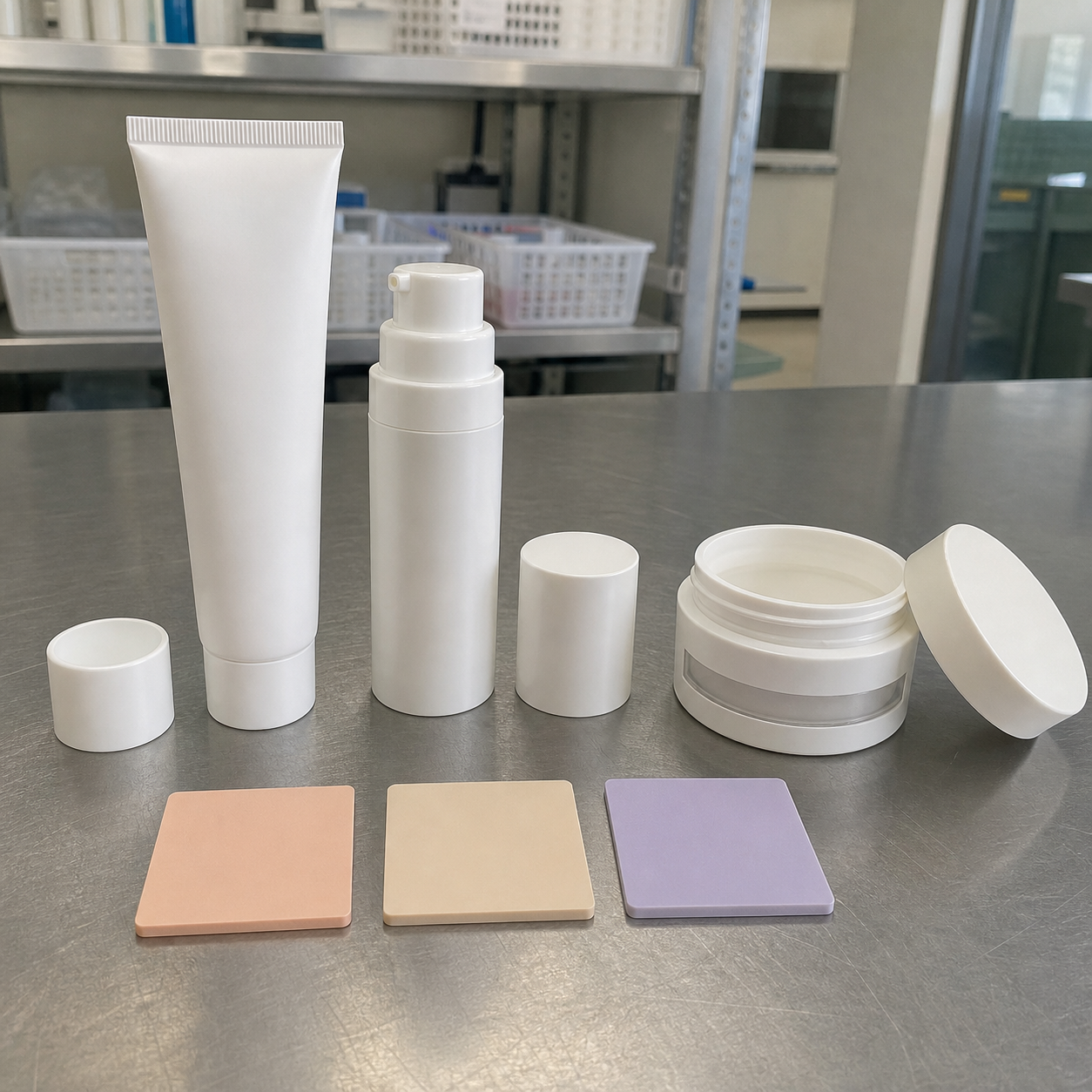 Blank tube airless pump and controlled-window jar options for a custom tone-adjusting skin-prep cream