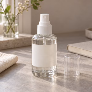 AI development illustration of a blank clear pump bottle for an underarm fragrance mist concept