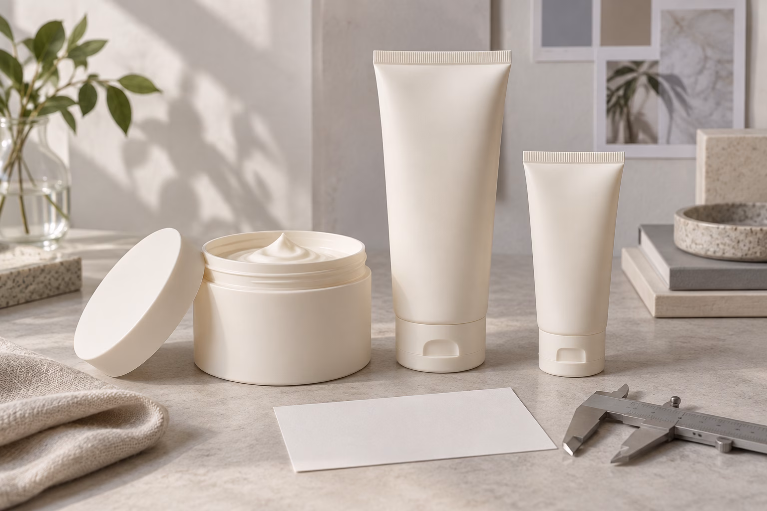 AI-generated development illustration of unbranded jar, regular tube and smaller tube packaging options