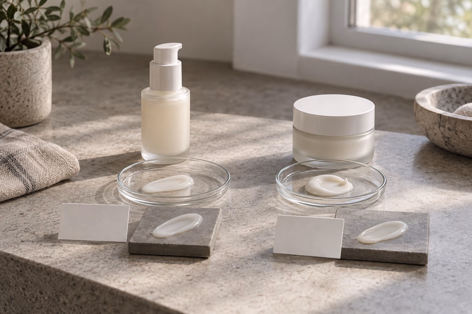 AI development illustration of separately identified cream-serum and companion cream planning samples