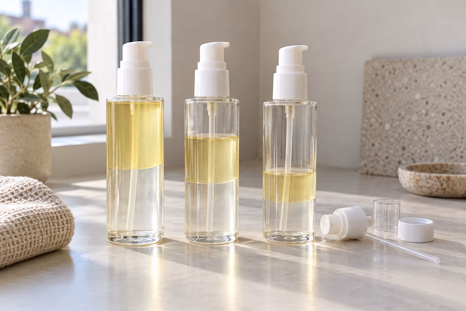 AI-generated development illustration of separate proposed bottles at different illustrative fill states