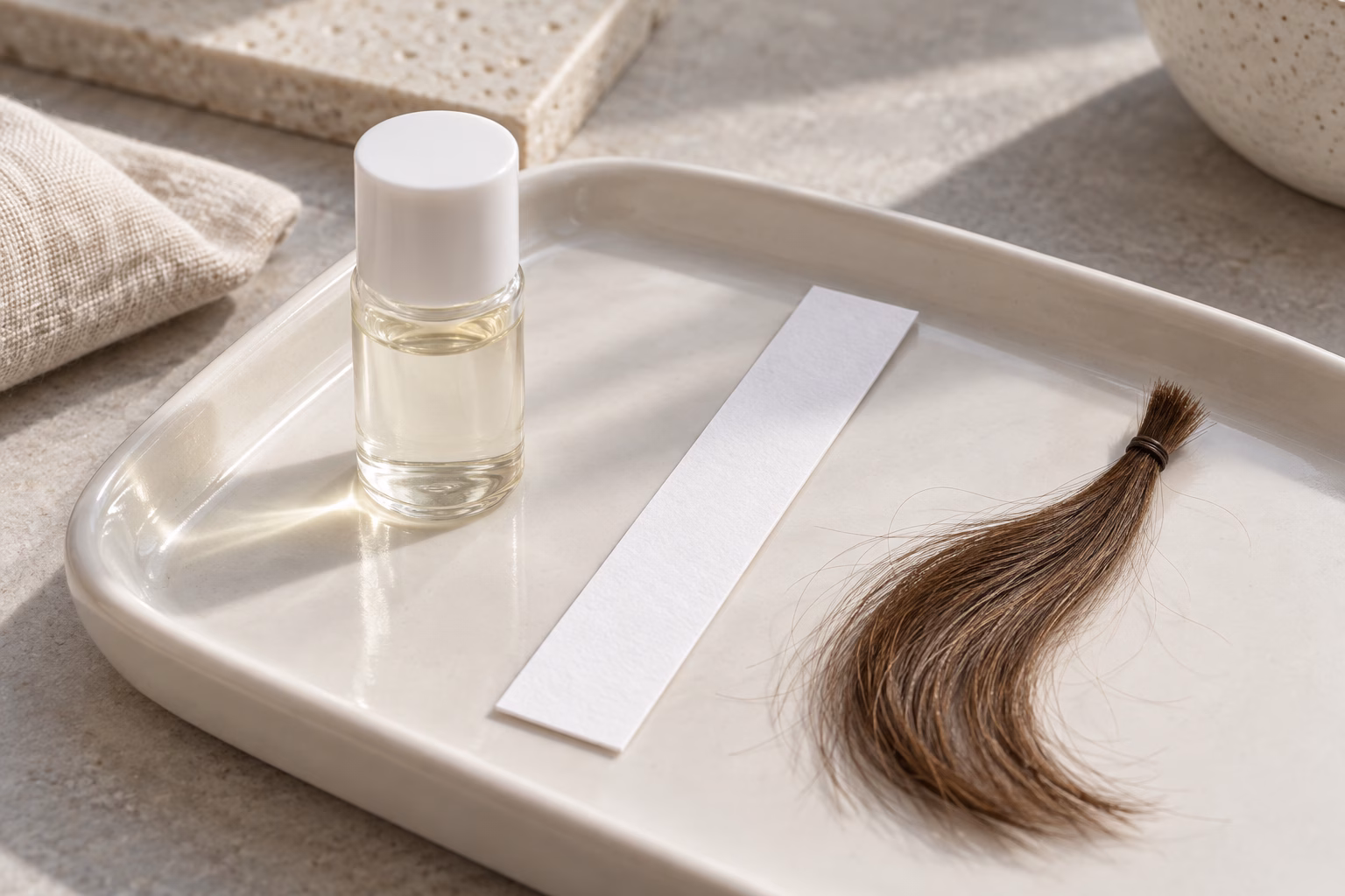 AI development illustration of separate fragrance reference and hair-use review materials