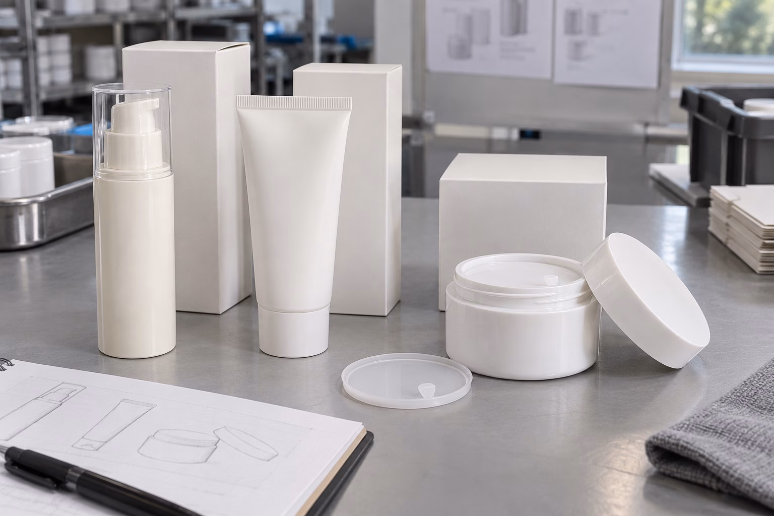 AI-generated development illustration of proposed ordinary pump, tube, jar and carton options