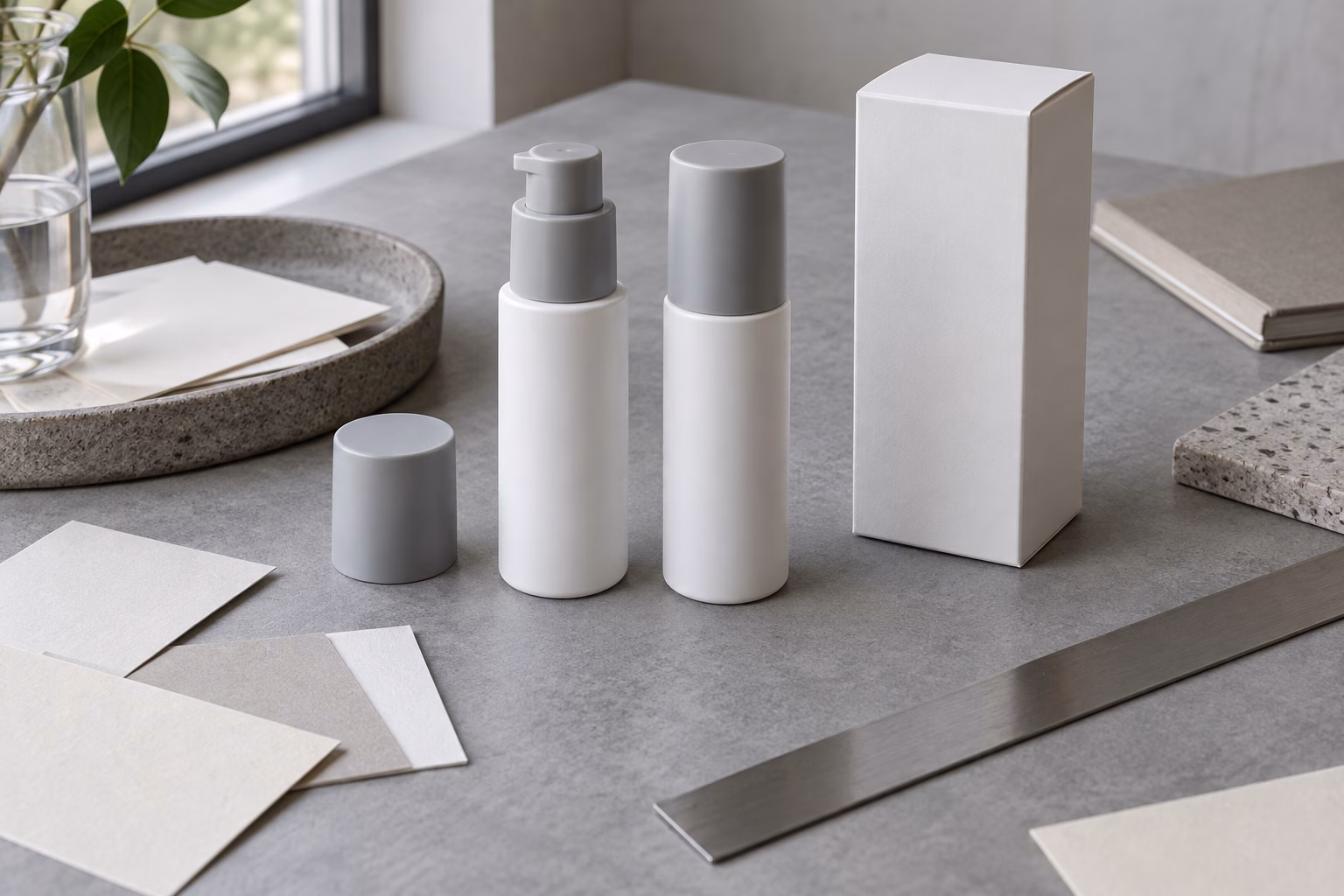 AI development illustration of serum label and carton planning materials