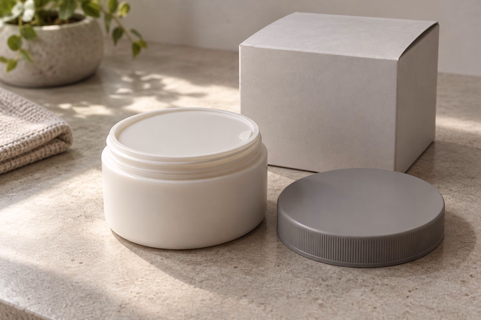 AI illustration: a plain wide-mouth jar for a private label rinse-off hair conditioning mask.