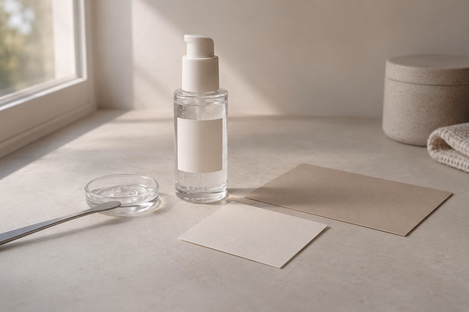 AI development illustration of a neutral serum sample beside two blank cards representing different coverage records