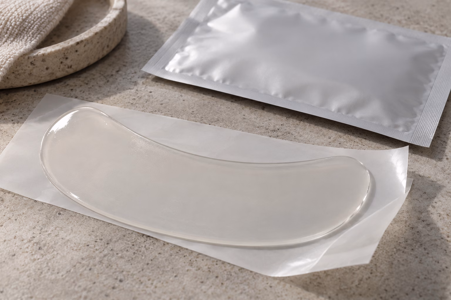 AI development illustration showing the smooth edge and translucency of a plain gel sample on a liner.